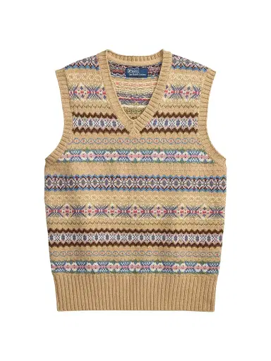 Polo Ralph Lauren Men's Patterned Cotton-Wool Sleeveless Sweater - Tan Multi - Size XXL | Thumbnail 1 Polo Ralph Lauren Men's Patterned Cotton-Wool Sleeveless Sweater - Tan Multi - Size XXL | Thumbnail 1
