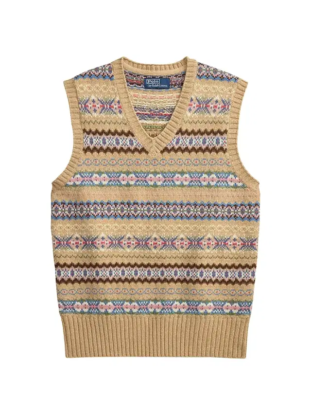 Polo Ralph Lauren Men's Patterned Cotton-Wool Sleeveless Sweater - Tan Multi