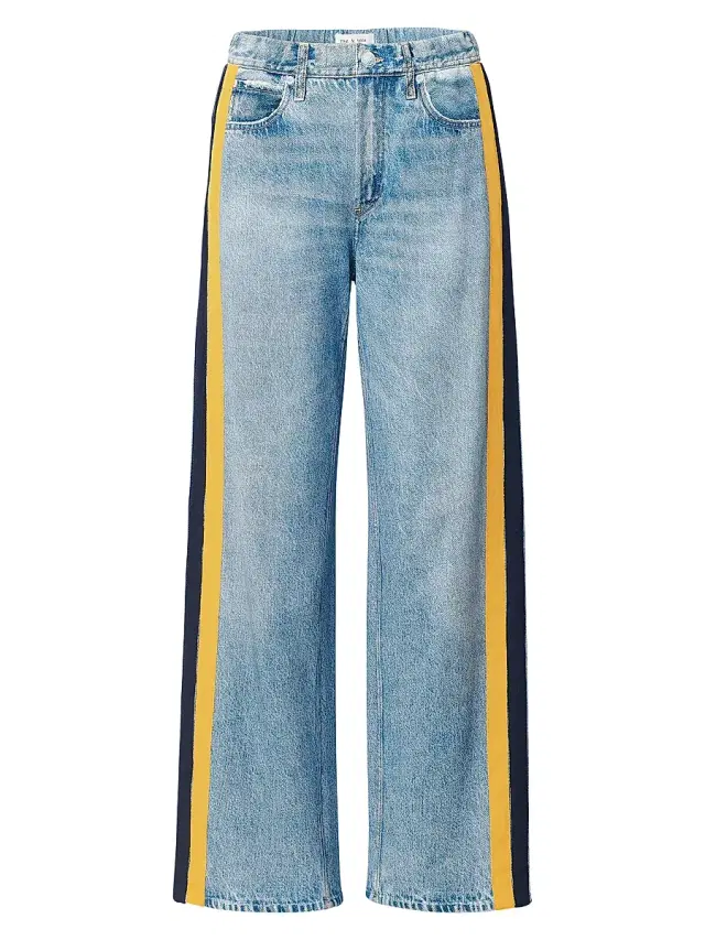 rag & bone Women's rb Miramar Terry Cotton Wide-Leg Track Pants - Valentina Yellow Navy Stripe