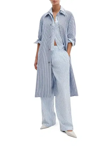 rag & bone Women's Gayle Striped Cotton Poplin Trench Coat - Blue Stripe | Thumbnail 2