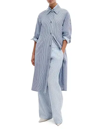 rag & bone Women's Gayle Striped Cotton Poplin Trench Coat - Blue Stripe | Thumbnail 3