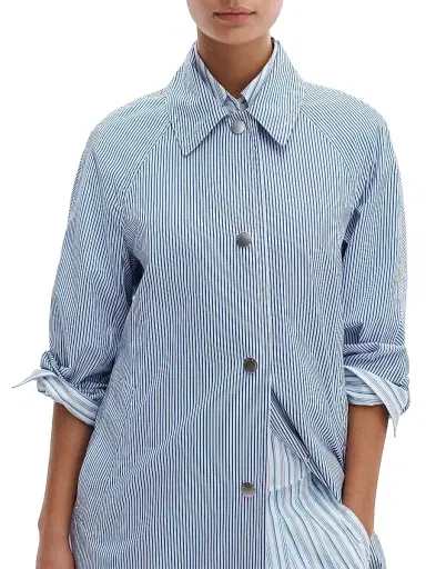 rag & bone Women's Gayle Striped Cotton Poplin Trench Coat - Blue Stripe | Thumbnail 5