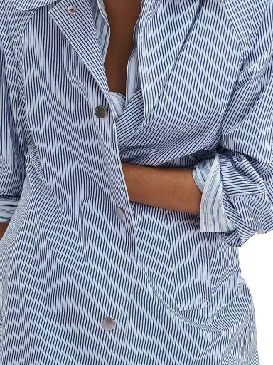 rag & bone Women's Gayle Striped Cotton Poplin Trench Coat - Blue Stripe | Thumbnail 6