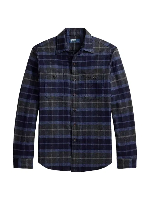 Polo Ralph Lauren Men's Super Ranch Plaid Cotton Flannel Shirt - Navy Grey Heather Multi - Size XL