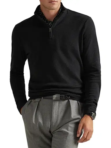 Polo Ralph Lauren Men's Textured Cotton-Blend Quarter-Zip Sweater - Polo Black Heather Black Boot - Size XXL | Thumbnail 3