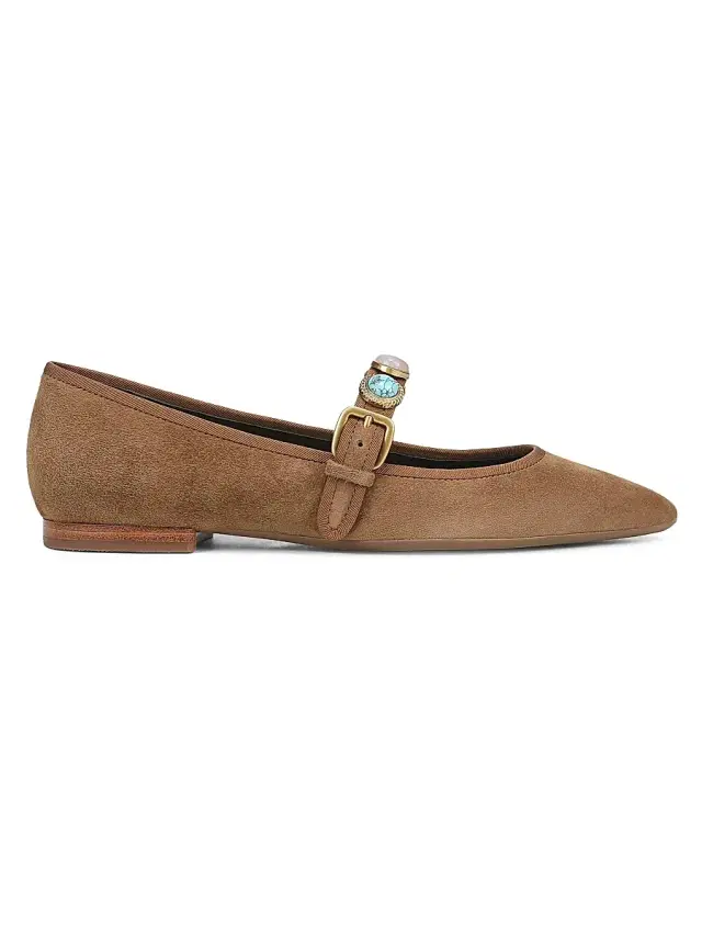 Veronica Beard Women's Selene Charms Suede Ballerina Flats - Chestnut