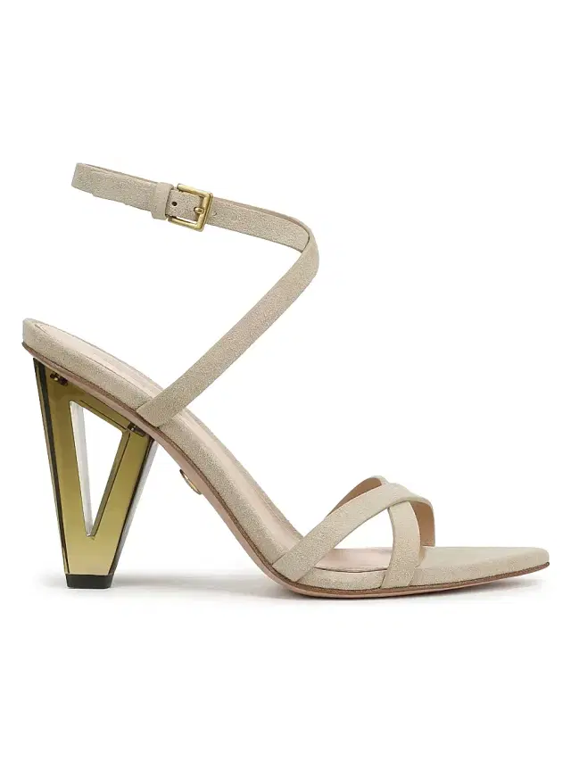 Veronica Beard Women's Lanaya 90MM Suede Sculptural-Heel Sandals - Stone Khaki Green