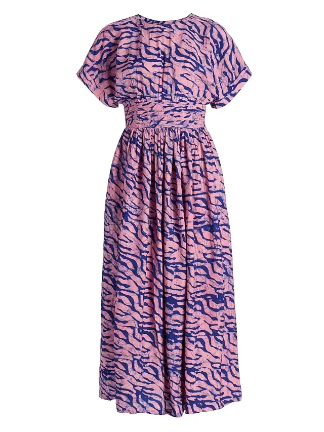 Elisamama Women's Ayoku Abstract Print Ruched A-Line Maxi Dress