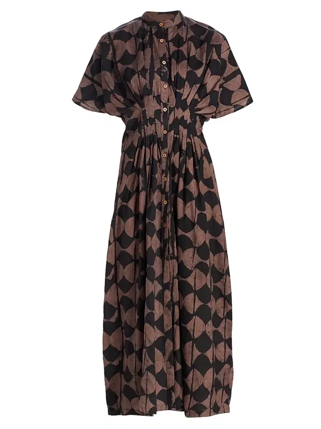 Elisamama Women's Buga Geometric Print Cotton A-Line Midi-Dress - Black Tan