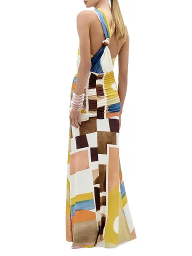 Silvia Tcherassi Women's Jedda Abstact Ruched Halter Gown | Thumbnail 3 Silvia Tcherassi Women's Jedda Abstact Ruched Halter Gown | Thumbnail 3