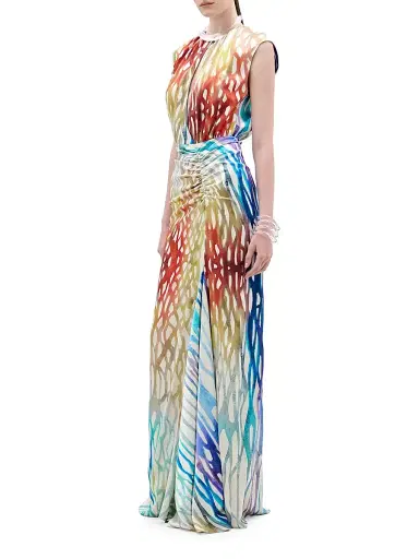 Silvia Tcherassi Women's Samaira Coral Print Silk Gown - Coral Symphony - Size Medium | Thumbnail 2 Silvia Tcherassi Women's Samaira Coral Print Silk Gown - Coral Symphony - Size Medium | Thumbnail 2