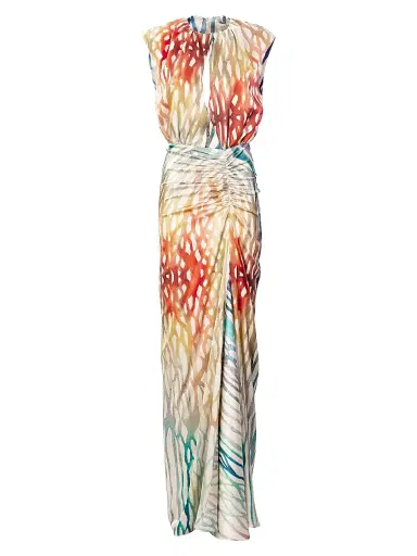 Silvia Tcherassi Women's Samaira Coral Print Silk Gown - Coral Symphony - Size Medium | Thumbnail 1 Silvia Tcherassi Women's Samaira Coral Print Silk Gown - Coral Symphony - Size Medium | Thumbnail 1