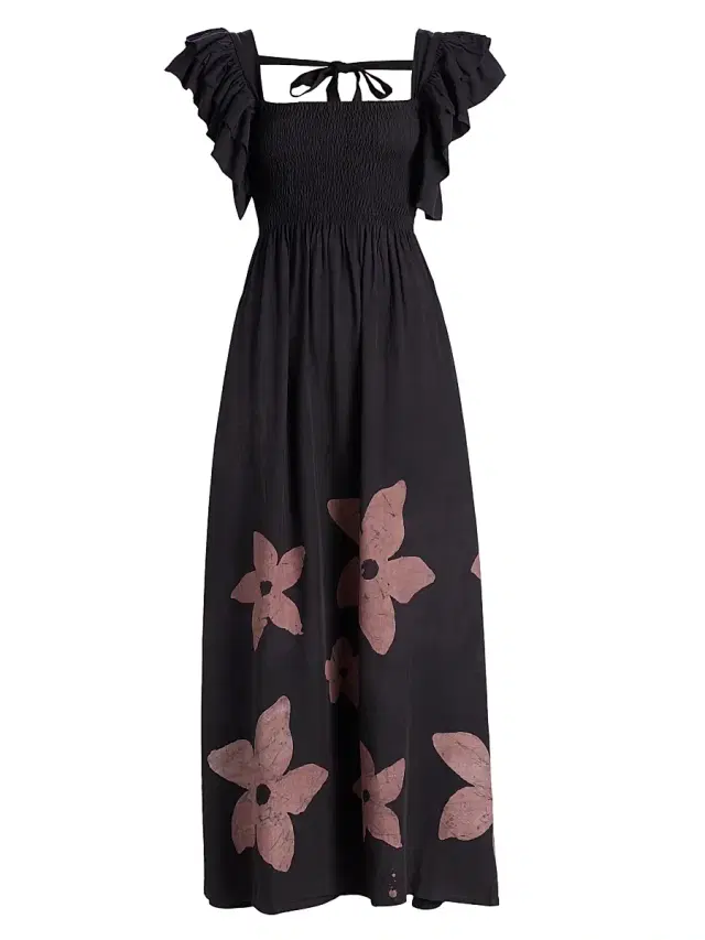 Elisamama Women's Sola Floral Cotton A-Line Maxi Dress - Black Tan