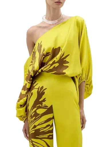 Silvia Tcherassi Women's Bellagio Floral Silk Draped Blouse - Yellow Dandelion | Thumbnail 2