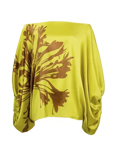 Silvia Tcherassi Women's Bellagio Floral Silk Draped Blouse - Yellow Dandelion | Thumbnail 1