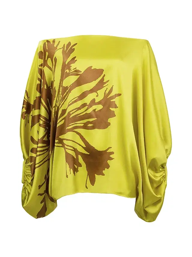 Women's Bellagio Floral Silk Draped Blouse - Yellow Dandelion