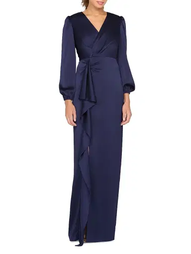 Kay Unger Women's Nia Draped Hammered-Charmeuse Surplice Gown - Twilight | Thumbnail 2