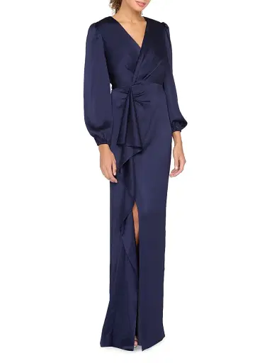 Kay Unger Women's Nia Draped Hammered-Charmeuse Surplice Gown - Twilight | Thumbnail 3