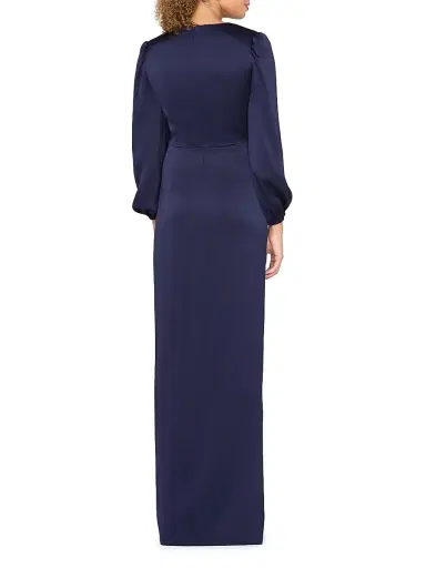Kay Unger Women's Nia Draped Hammered-Charmeuse Surplice Gown - Twilight | Thumbnail 4