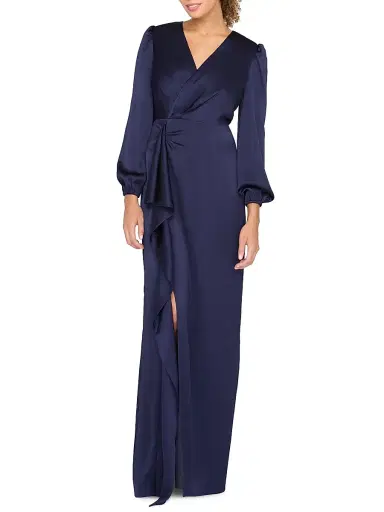 Kay Unger Women's Nia Draped Hammered-Charmeuse Surplice Gown - Twilight | Thumbnail 6