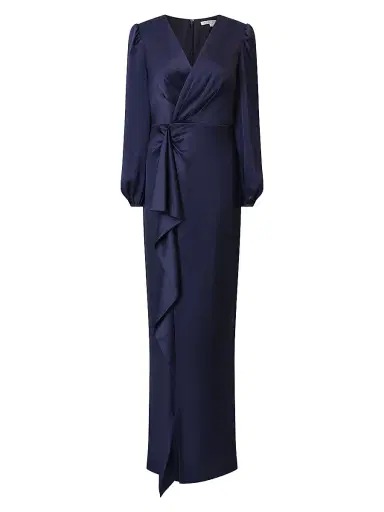 Kay Unger Women's Nia Draped Hammered-Charmeuse Surplice Gown - Twilight | Thumbnail 1