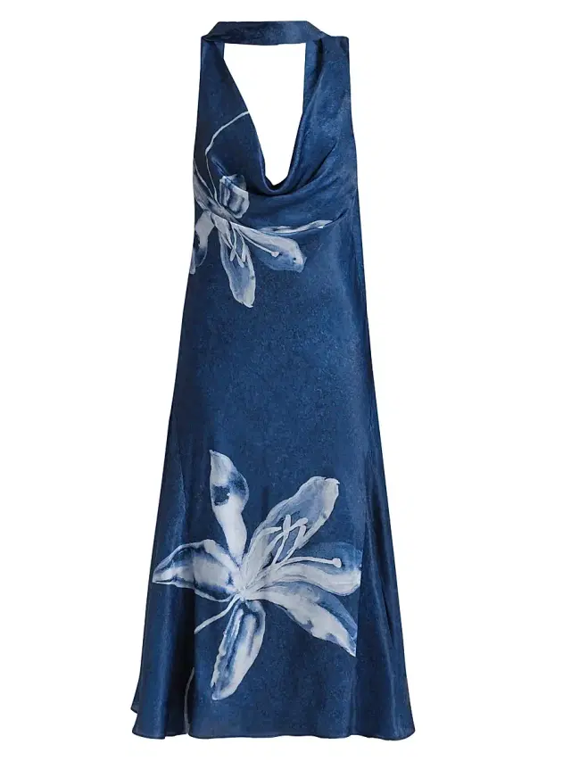 AMUR Women's Sorelle Floral Cowl Midi-Dress - Cyanotype