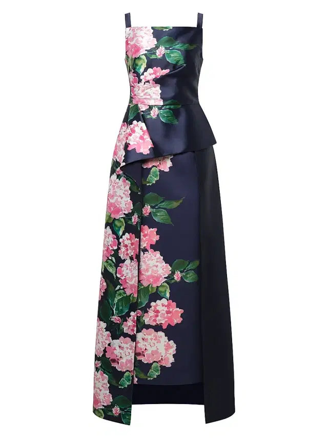Kay Unger Women's Blaire Hydrangea Walk-Thru Gown - Midnight Berry