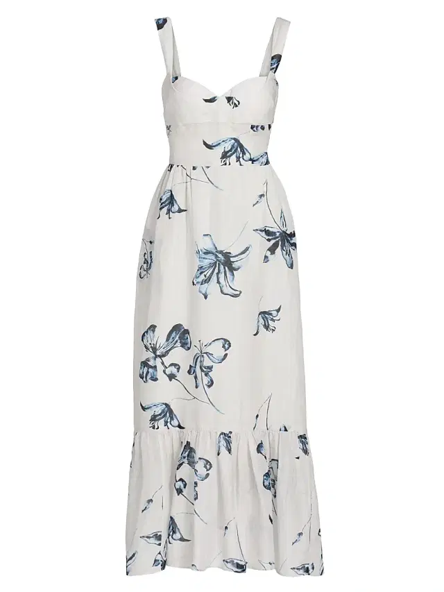 AMUR Women's Evris Floral Ruffle Midi-Dress - Cyanotype