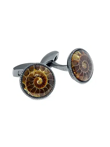 Tateossian Men's Ammonite & Sterling Silver Cufflinks - Black | Thumbnail 1 Tateossian Men's Ammonite & Sterling Silver Cufflinks - Black | Thumbnail 1