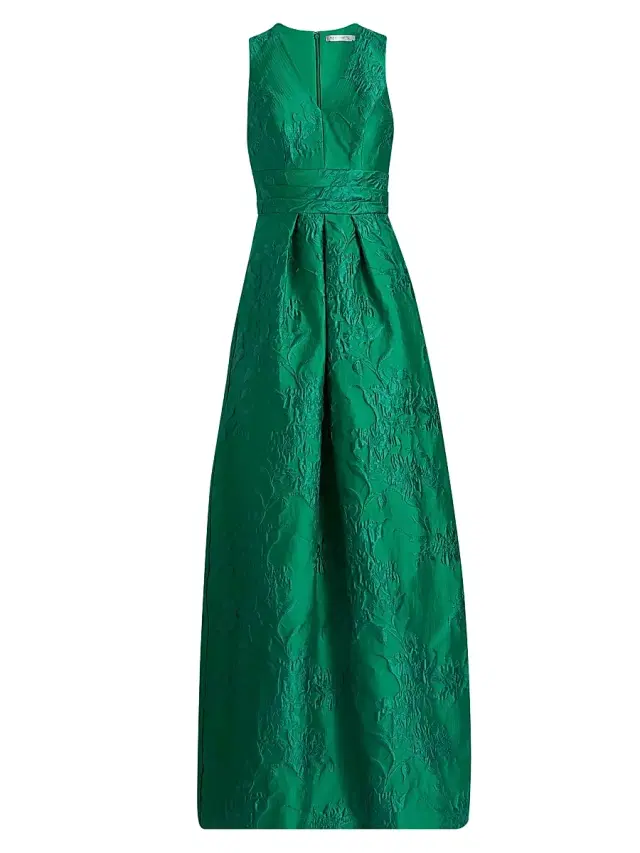 Kay Unger Women's Mariah Textured Floral Jacquard A-Line Gown - Fern Green