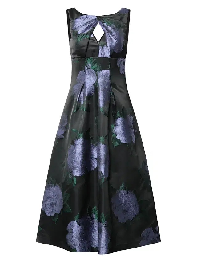 Kay Unger Women's Mia Floral Jacquard Tea-Length Cocktail Dress - Black