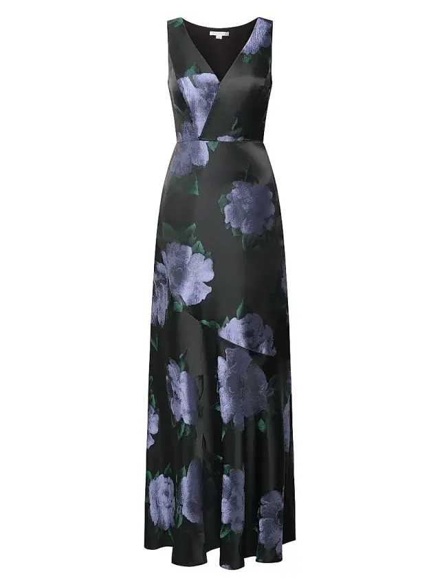 Kay Unger Women's Athena Floriana Jacquard A-Line Gown - Black