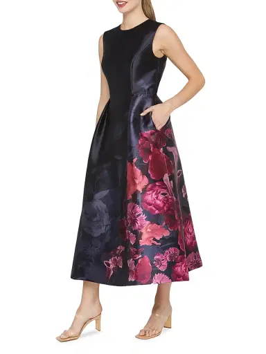 Kay Unger Women's Landon Floral Mikado Fit & Flare Midi-Dress - Twilight Multi | Thumbnail 4