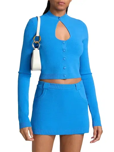 Et Ochs Women's Rue Knit Crop Cardigan - Ocean | Thumbnail 3 Et Ochs Women's Rue Knit Crop Cardigan - Ocean | Thumbnail 3