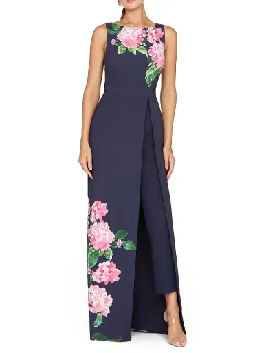 Kay Unger Women's Elani Hydrangea Walk-Thru Jumpsuit - Midnight Berry | Thumbnail 2