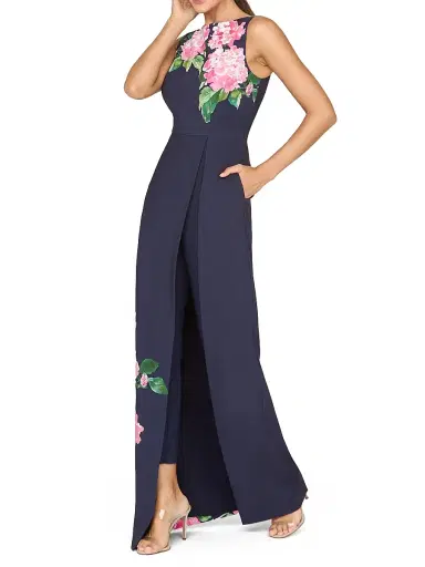Kay Unger Women's Elani Hydrangea Walk-Thru Jumpsuit - Midnight Berry | Thumbnail 3