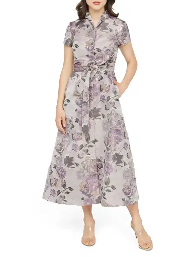 Kay Unger Women's Robin Floral Jacquard Tea-Length Shirtdress - Heather | Thumbnail 2