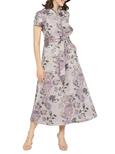 Kay Unger Women's Robin Floral Jacquard Tea-Length Shirtdress - Heather | Thumbnail 3