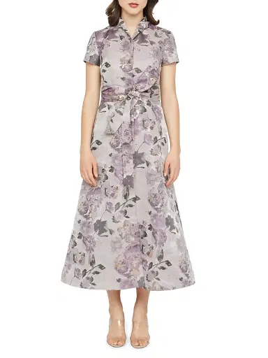 Kay Unger Women's Robin Floral Jacquard Tea-Length Shirtdress - Heather | Thumbnail 5
