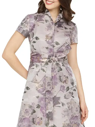 Kay Unger Women's Robin Floral Jacquard Tea-Length Shirtdress - Heather | Thumbnail 6