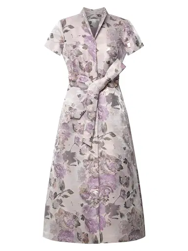 Kay Unger Women's Robin Floral Jacquard Tea-Length Shirtdress - Heather | Thumbnail 1