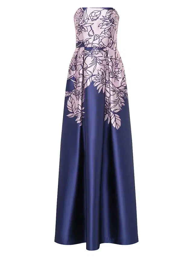 Kay Unger Women's Leona Floral Strapless Gown - Deep Navy