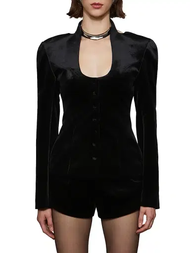 Et Ochs Women's Vaud Tailored Velvet Jacket - Black | Thumbnail 2