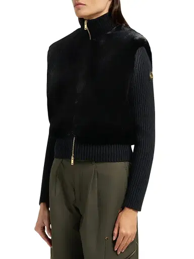 Moose Knuckles Women's Dua Bunny Faux Fur & Wool Sweater - Black - Size Large | Thumbnail 3