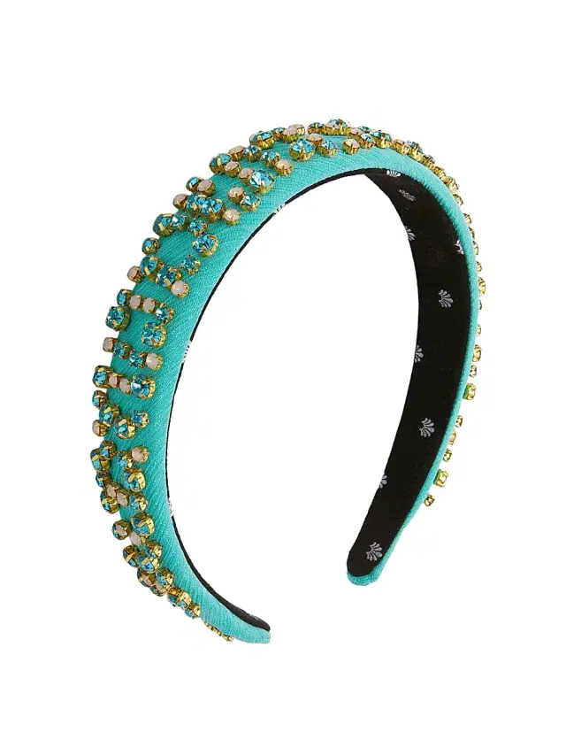 Lele Sadoughi Women's Charlotte 14K-Gold-Plated Bead & Imitation Pearl Velvet Headband - Jade Turquoise