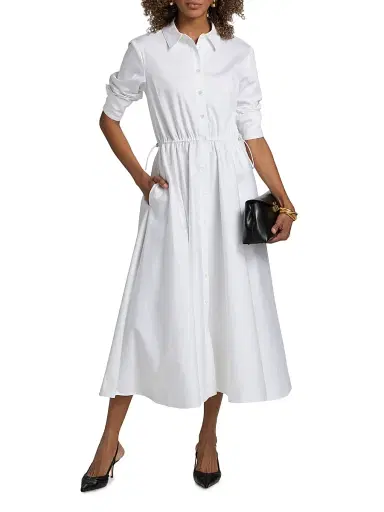 Toccin Women's Anika Poplin Drawstring Midi-Shirtdress - Optic | Thumbnail 2