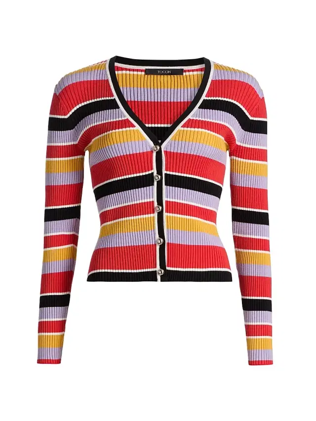 Toccin Women's Greta Striped Rib-Knit Cardigan - Tuscan Stripe