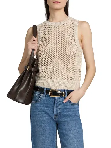 Toccin Women's Winnie Sequin Crochet Crewneck Tank - Pebble | Thumbnail 3