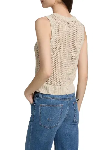 Toccin Women's Winnie Sequin Crochet Crewneck Tank - Pebble | Thumbnail 5
