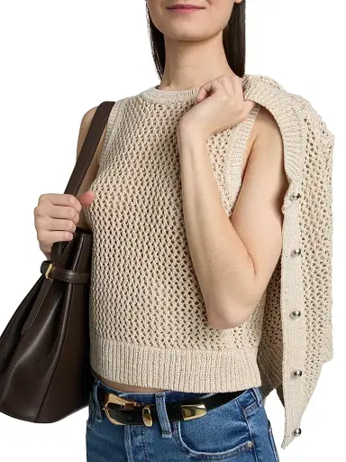 Toccin Women's Winnie Sequin Crochet Crewneck Tank - Pebble | Thumbnail 6